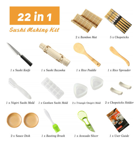 Kit De Fabricación De Sushi 22 En 1 Con Accesorios