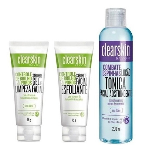 Kit Clearskin Pele Oleosa Sabonete + Esfoliante + Tônico