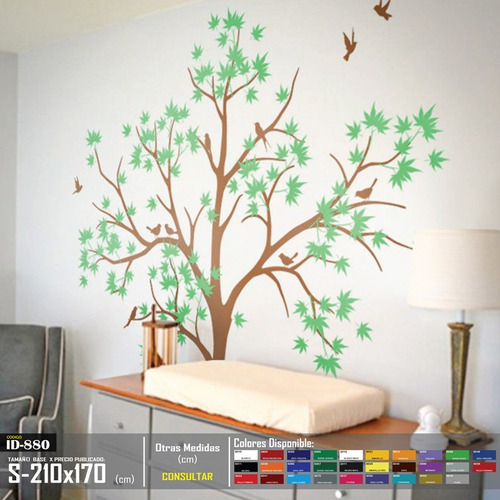 Vinilos Decorativos Arbol Con Hojas Y Pajaros Stickers 3