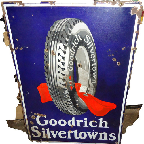 Cartel Goodrick Silvertowns Enlozado Antiguo Doble Faz