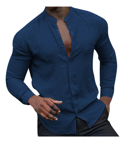 Blusa Casual De Manga Larga Con Cuello Vuelto Para Hombre