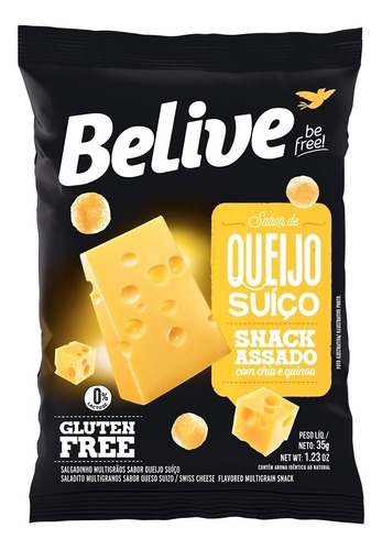 Snack Sem Glúten Sabor Queijo Suiço 35g - Belive