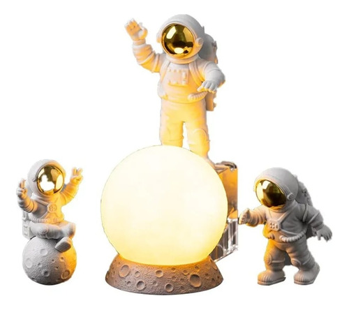 Estátua Astronauta Miniatura Resina Luminária Lua Decoração