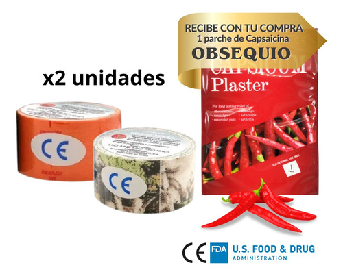 Cintas Kinesiotape 3.8cmx5m (2 Rollos) + 1 Parche Obsequio