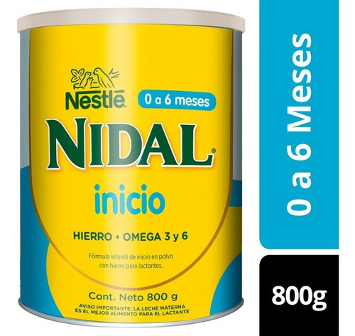 Leche de fórmula en polvo sin TACC Nestlé Nidal Inicio en lata de 1 de 800g - 0 a 6 meses