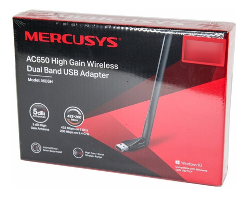 Adaptador Placa Red Usb Mercusys Mu6h Ac650 5ghz Dual Htec