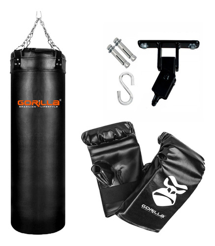 Saco Pancada 120 Cm + Luva + Suporte - Kit Completo Gorilla Cor Preto