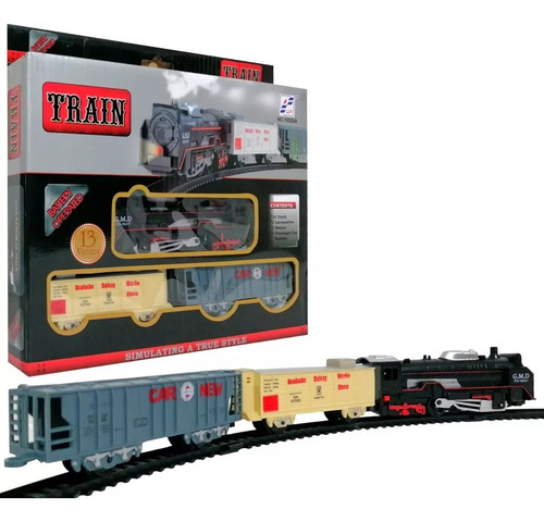 Tren De Carga Infantil Pila Locomotora 2 Vagones 10 Vias