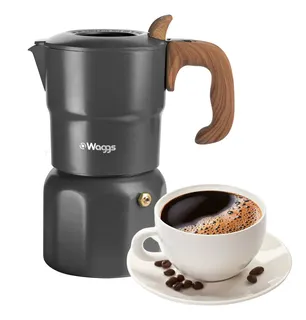Cafetera Italiana Moka Con Visor Waggs Aluminio 300ml Negro