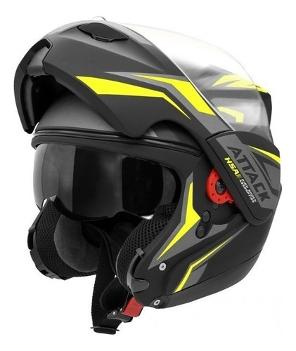 Capacete para moto  multi-modular Pro Tork Attack  HSA  preto e amarelo-néon attack hsa tamanho 56 