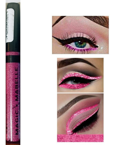 Delineadores De Colores Glitter, Brillos Tonos Magic Mabelle Color Rosa intenso Efecto Glitter