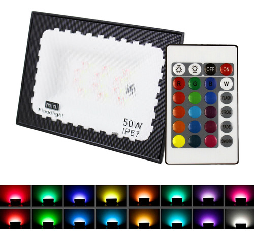 Refletor Led Holofote 50w Rgb Colorido C Controle