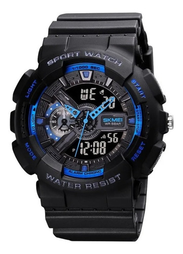 Reloj Unisex Skmei De Agujas Negro Resiste 50m 1688 Azul