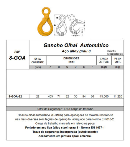 02 Un. Gancho Olhal Com Trava Automática 22mm 15000kg Grau 8