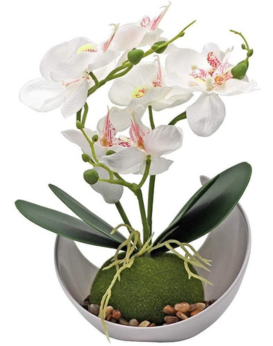 Liucogxi Orquídea Artificial Flor Arreglo Blanco En Maceta