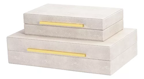 Caja decorativa Shagreen con tapa, cajas de almacenamiento de piel  sintética gris para hombres y mujeres, caja organizadora de decoración del  hogar