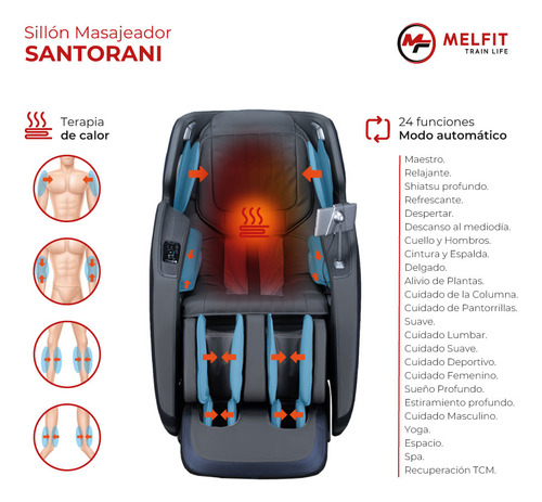 Sillón Masajeador Pro Melfit Rodillos Calor Santorani Color Azul/gris