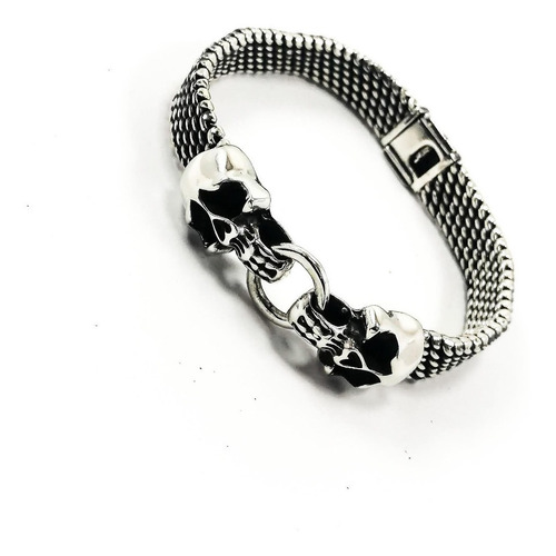 Pulsera Cráneos Tejida A Mano Petatillo Plata Ley 925