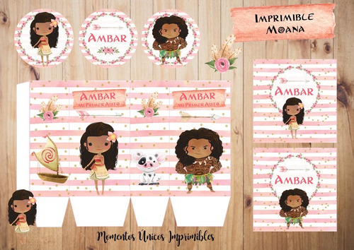 Kit Imprimible Moana Acuarela Candybar Banderin