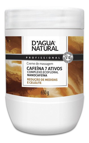 Creme Para Corpo D'agua Natural Massoterapia Cafeina 7 Ativos En Pote De 650ml/650g