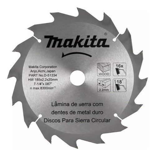 Disco Sierra 7 1/4  16d Mader 51334 Makita