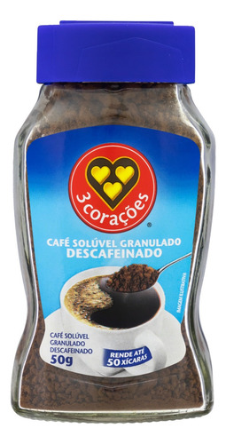 Café instantâneo  descafeinado 3 Corações Solúvel Granulado sem glúten 50 g