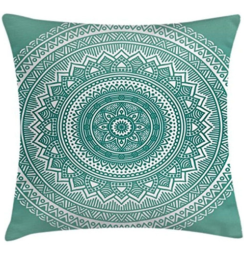 Ambesonne Teal Ombre Throw Pillow Cushion Cover, Mandala Pat