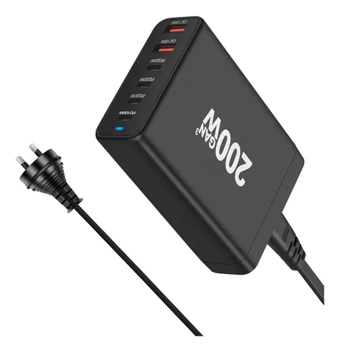 Cargador Gan De 120 W Y 200 W, 6 Puertos, Usb Tipo C, Cargad