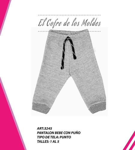 Molde Digital Pantalon Bebe Con Puño Pack Talles 1 Al 5