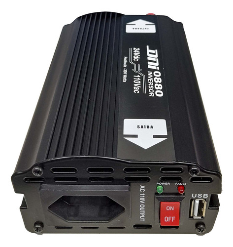Inversor De Tensão 24v Dc Para 110v Ac 1 Tomada 1 Usb 300w