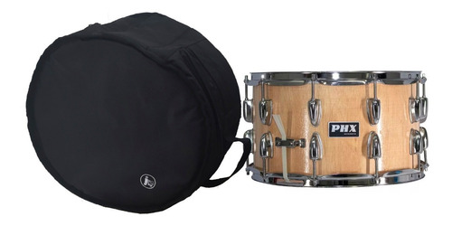 Kit Caixa Bateria Phx 14x8 Madeira Pele Cristal + Capa Luxo