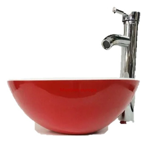 Bowl Ovalin Lavamanos Rojo Blanco P Baño C Monomando Grifo  