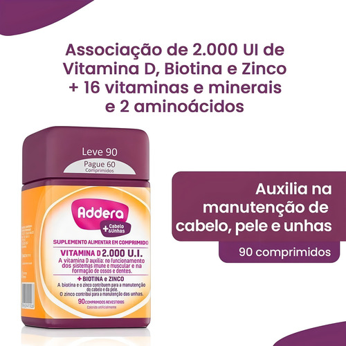 Mantecorp Addera + Cabelos & Unhas 90 Comprimidos Sem Sabor