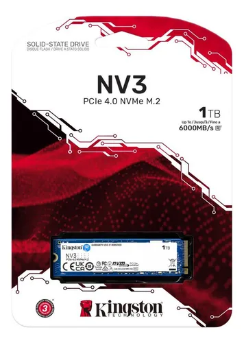 Ssd M.2 Nvme 4.0 1tb Kingston Nv3 Formato 2280 Gen 4×4 Ultra Rápido Velocidade de Leitura 6000Mb/s