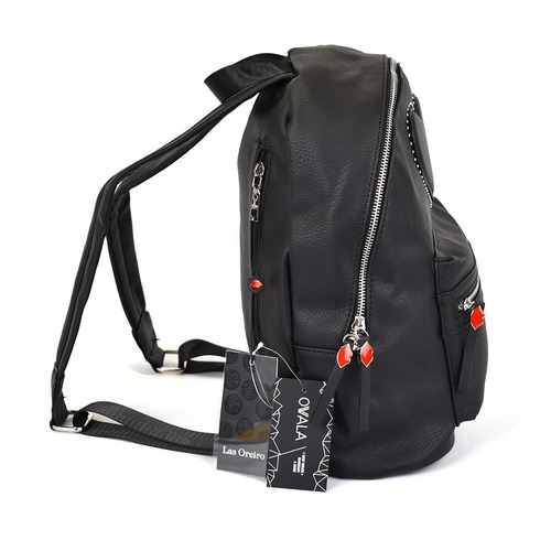 Mochila Mujer Urbana Las Oreiro Simil Cuero Corazon Tachas
