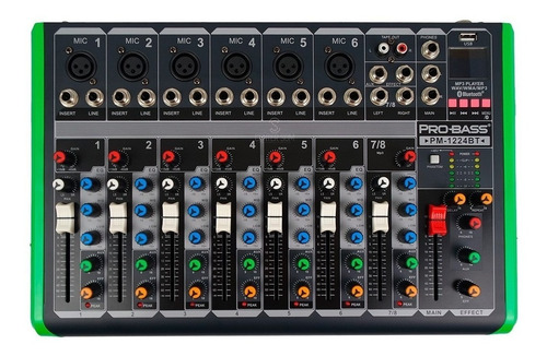 Mesa De Som Probass Pm-1224 Efeito Usb Bluetooth 8 Canais