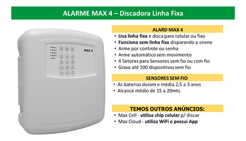 Kit Central Alarme Max4 Completo Configurado 2m1ivp Sem Fio