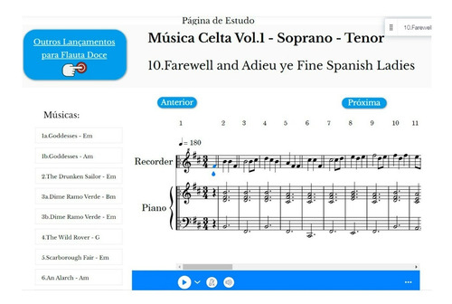 Música Celta Volume 1 Para Flauta Doce Soprano + Player Online Das Partituras + Vídeos Demonstrativos