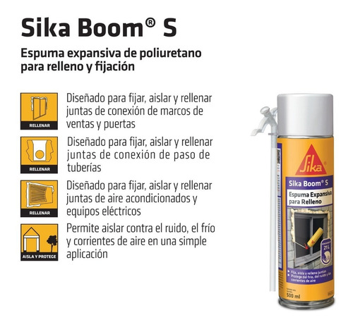 Imagen 2 de 10 de Sika Boom S Espuma Expansiva Aislante De Poliuretano 500 Ml