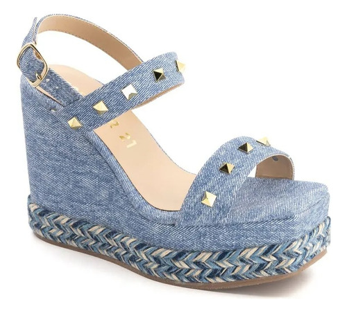 Comodas Zapatillas De Tacon Corrido Alto De Mezclilla Moda