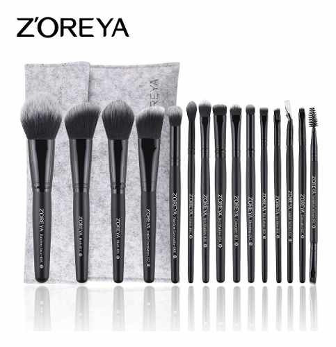 Set de 15 brochas de maquillaje Zoreya Cosmetics ZY15 negro