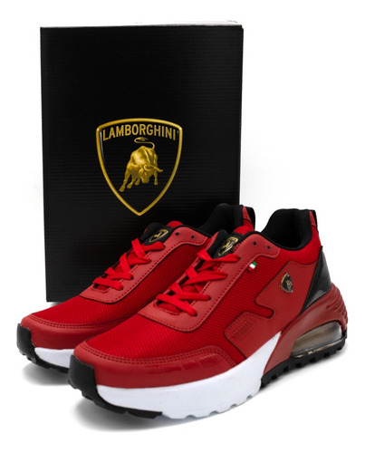 Tenis Lamborghini Original Caballero Mod 8076 Rojo-oro