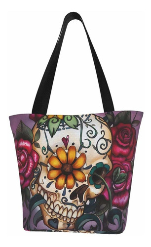 Antcreptson Bolsa Lona Diseño Calavera Azucar Flor Para Uso