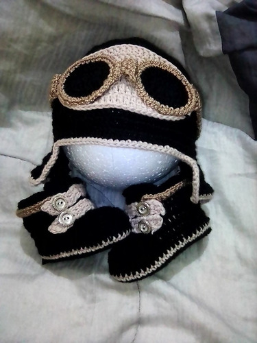 Gorrito Zapato Tejidos Ajuar Niños Bebés Aviador A Mano Varo
