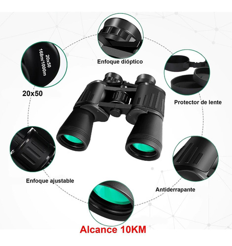 Imagen 2 de 5 de Binoculares Vak 20x50a Ahulados Agua Alcance 10 Km Protector