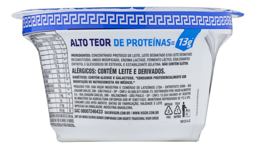 Iogurte Desnatado Grego Tradicional Zero Lactose Vigor Protein Pote 130g