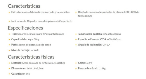 Imagen 9 de 9 de Soporte Pared Tv 32 A 70 - Xtech - Xta-375