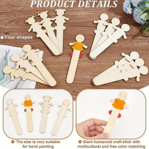 40x Palitos Artesanales De Personajes De Madera, Recortes De