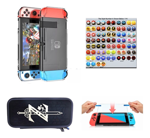 Estuche Zelda + Vidrio + Acrílico + 2 Grips Nintendo Switch