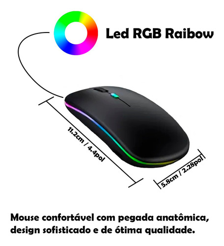 Mouse Sem Fio Recarregável Led Rgb Receptor 2.4 Ghz Cor Branco